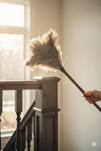 28-29" Natural Ostrich Feather Duster with Long Wooden Handle - Eco-Friendly & Reusable for Cleaning and Dusting