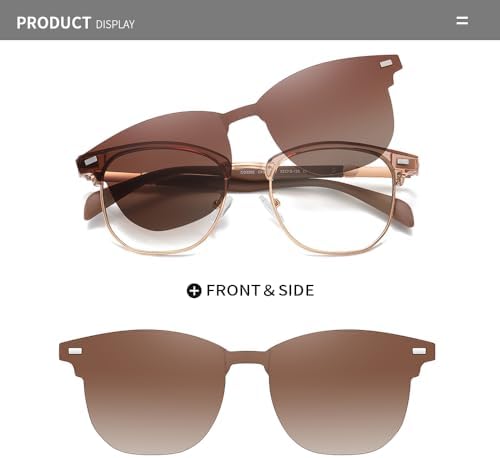 ZAMGIC Blue Light Blocking Glasses with Polarized Clip On Sunglasses Lenses for Men Women Magnetic Multi-use Metal Frame Brown