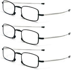 3 Pack Folding Reading Glasses with Keychain Compact Bags Women Men Blue Light Blocking Spring Hinge Portable Pocket Readers,Black 1.5