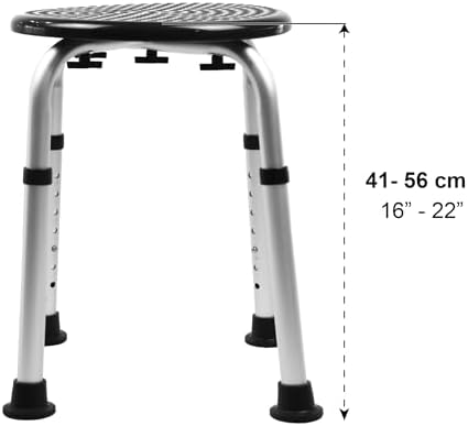 PEPE Mobility Shower Stool with Non-Slip Tips, Height Adjustable, Tool-Free Assembly, Lightweight Aluminium, Round, Black