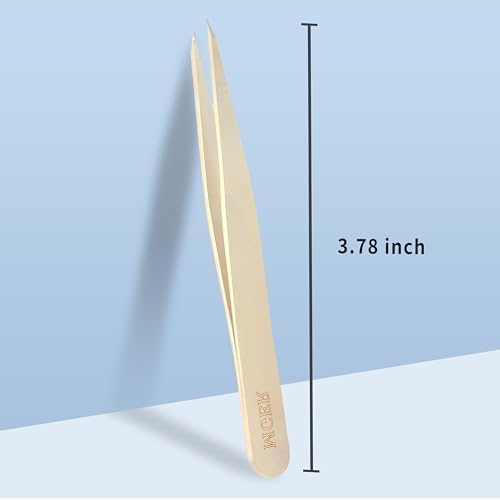 Pointed Tweezers for Women Facial Hair, Professional Stainless Steel Tweezers for Eyebrow, Chin Hair and Ingrown Hair Removal (Gold)