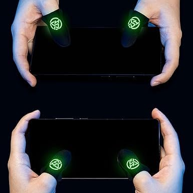 2Pcs Black Game Fingertip Gloves for Sweatproof Anti Slip Finger Sleeve Breathable Gaming Finger Cover Thumb Gloves for Mobile Gaming Grip Pain-Relief Mobile Phone Gaming Finger（5cm×3cm）