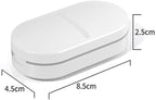 Small Size Daily Pill Organizer, Pill Cutter, Portable Pill Splitter 2-in-1 Pill Case，Travel Mini Medicine Dispenser Box, 2 Compartment Capsule Calcium Tablet Fish Oil Storage Reminder, White