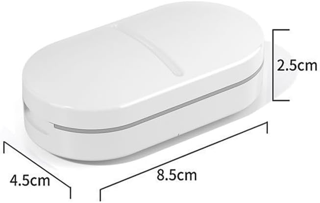 Small Size Daily Pill Organizer, Pill Cutter, Portable Pill Splitter 2-in-1 Pill Case，Travel Mini Medicine Dispenser Box, 2 Compartment Capsule Calcium Tablet Fish Oil Storage Reminder, White