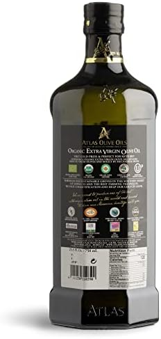 Atlas 750 mL Organic Cold Press Extra Virgin Olive Oil in Glass Bottle, Polyphenol Rich from Morocco | Newly Harvested Unprocessed from One Single Family Farm | Moroccan EVOO Trusted by Award-Winning Chefs