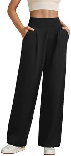 Womens Wide Leg Yoga Pants High Waisted Loose Stretch Lounge Workout Gym Trousers with Pockets