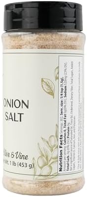 Olive & Vine Onion Salt, Savory Flavor, For Seasoning & Cooking, Rich Tradition, Authentic Taste, For Global Recipes (1 Pound)