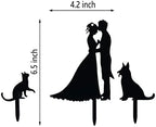 Mr and Mrs Cake Topper,Kissing Bride and Groom with Cat and Dog Silhouette Wedding Cake Topper