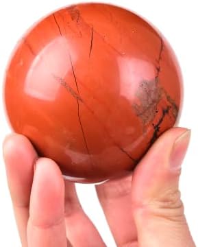 JIC Gem Natural Red Jasper Healing Crystal Ball Divination Gemstone Sphere Red Crystal Feng Shui Reiki Aura Home Desk Decor (60-70mm)