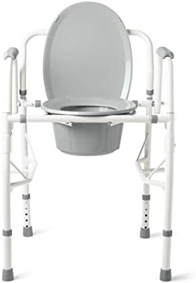 Medline Adjustable Steel Drop-Arm Bedside Commode, Portable Bedside Toilet, 350 lb Weight Capacity Removable 7.5 QT. Bucket, Toilet Chair For Elderly, Tool-Free Assembly