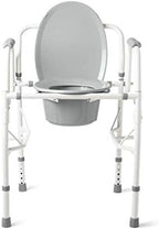 Medline Adjustable Steel Drop-Arm Bedside Commode, Portable Bedside Toilet, 350 lb Weight Capacity Removable 7.5 QT. Bucket, Toilet Chair For Elderly, Tool-Free Assembly