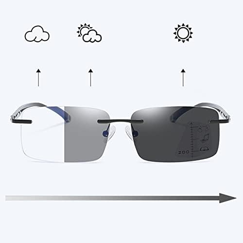 Photochromic Reading Glasses Rimless/Half Frame Men Eyeglasses Multifocal Reader Sunglasses Blue Light Blocking+1.50 (Color : A, Size : +1.5)