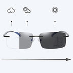 Photochromic Reading Glasses Rimless/Half Frame Men Eyeglasses Multifocal Reader Sunglasses Blue Light Blocking+1.50 (Color : A, Size : +1.5)