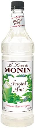 Monin - Frosted Mint Syrup, Bold Spearmint Coolness, Natural Flavors, Great for Smoothies, Sodas, Cocktails, and Teas, Non-GMO, Gluten-Free (1 Liter)