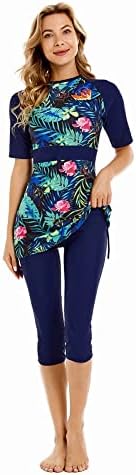 Modest Swimsuit Women's Rash Guard Short Sleeve Swimwear Modesty Swimming Costume Surfing Suit Burkini
