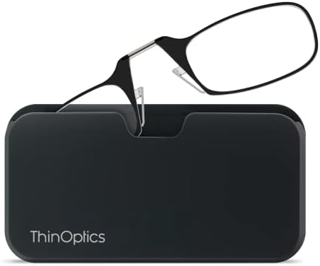 ThinOptics Universal Pod Rectangular Reading Glasses, Black Frames/Black Case, 1.5 x (UPBLB3)