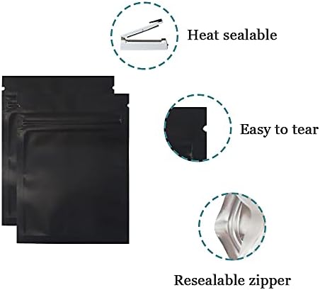 PABCK 100 Pcs Clear Mylar Bags Matte Black 2.9x3.9inch (2.5x2.7inch inside size) Heat Seal Resealable Airtight Zipper Lock Pouch for Zip Reclosable Lock Food Storage Grocery Pack