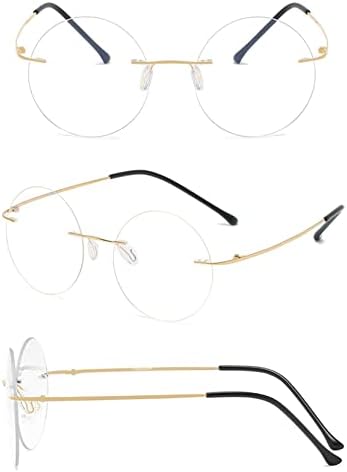 KOOSUFA Titanium Rimless Round Reading Glasses Blue Light Blocking Eyeglasses Readers Frameless Eyewear for Men Women