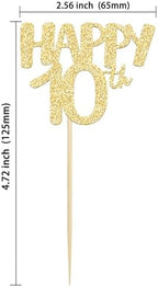 Gyufise 24 Pack Happy 10th Cupcake Toppers Gold Number 10 Cupcake Picks for 10th Birthday Celebrating Wedding Anniversary Party Cake Decorations Supplies