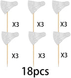 18 Pieces Silver Glitter Silhouette Badminton Cupcake Topper for Play Badminton Sport Theme Party Favors Decorations Men Women Happy Birthday Party Decor Supplies set