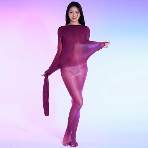 LESOYA Plus Size Shiny Bodystocking for Women Men Ultrathin Long Sleeve Bodysuit Catsuit Full Body Stocking