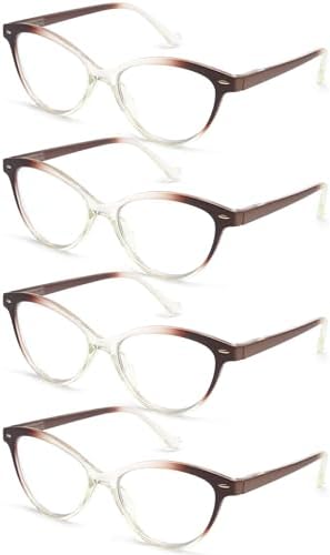 HEEYYOK Women Reading Glasses 4 Pack 1.25 Cateye Readers Glasses Reading Comfort Spring Hinge(4 Pack Color-C4, 1.25, x)