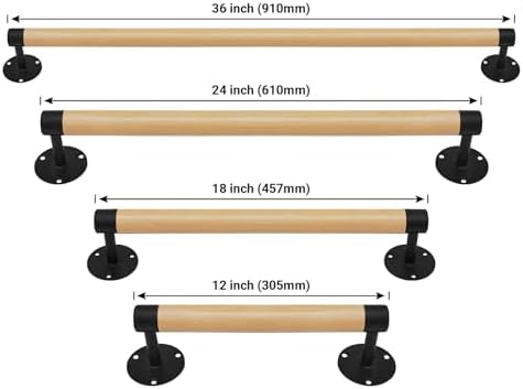 3 FT Wood Grab Bars Wall Mount Hand Rails for Indoor Stairs- Metal Support Wooden Staircase Handrails, Interior Stair Railings, Exterior Steps Banister Hand Railing, Safety Handle for Elderly