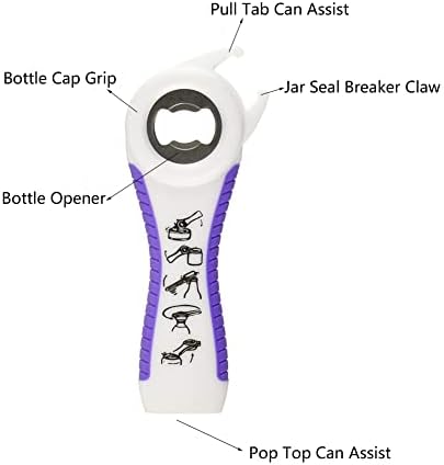 2 pack 5-in-1 Multi Function Plastic Grip Bottle Opener- Easily Opens Twist Caps, Bottle Caps, Canning Lids and Can Tabs (Black & White)