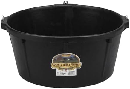 Little Giant® Heavy Duty Rubber Tub with Hanging Hooks | Durable Rubber Feed Pan | Horse Feed Bucket | 6.5 Gal