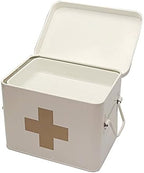 Lassos Boutique Retro Enameled First Aid Box for Medicine Storage and Home Decor with Lid and Removable Tray