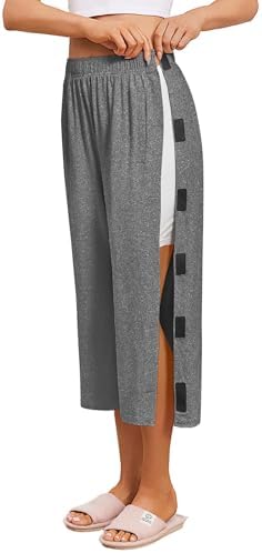 Deyeek Women's Tear Away Breakaway Capri Pants Post Surgery Recovery Hip Knee Ankle Replacement Adaptive Magic Tape Wide Leg