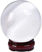JIC Gem 3.5-4 Inch(90-100mm) Selenite Crystal Sphere with Wooden Stand Healing Crystal Ball for Meditation, Home Decoration