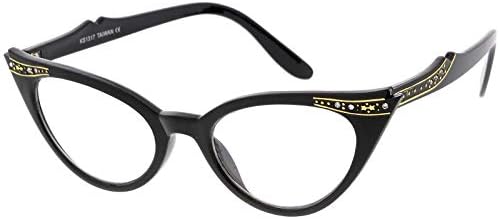 zeroUV Women's Retro Rhinestone Embellished Clear Lens Cat Eye Glasses 51mm