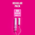 Flo - Organic Cotton Tampons for Women - 80 Pack (80 Regular Tampons) - Leak Proof - No Synthetic Fibers, Chlorine Bleach, or Added Dyes - Bio-Plastic Applicator - Feminine Care - Vegan & Cruelty Free