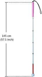 Aluminum Mobility Folding White Cane for Vision Impaired and Blind People (Folds Down 6 Sections) (145cm (57.1 inch), Pink Handle)