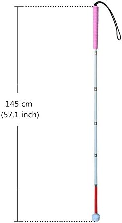 Aluminum Mobility Folding White Cane for Vision Impaired and Blind People (Folds Down 6 Sections) (145cm (57.1 inch), Pink Handle)