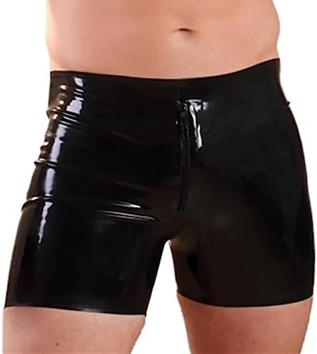 Black Latex Men Panties Sexy Rubber Shorts Boxer with Front Zip Handmade (no Back Zip),Purple,Large