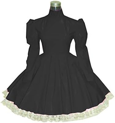 Plus Size Bridesmaid Dress Long Sleeve Maid Dress Cute Cosplay Costumes Vinyl Dresses Candy Color Lace 7XL Women Dresses,Black,XXXL