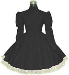 Plus Size Bridesmaid Dress Long Sleeve Maid Dress Cute Cosplay Costumes Vinyl Dresses Candy Color Lace 7XL Women Dresses,Black,XXXL