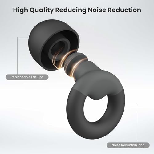 Ear Plugs for Sleeping, 2 Pairs of Reusable Earplugs for Noise Reduction 25dB-30dB with 8 Ear Tips, Soft Hearing Protection Ear Plugs for Concert,Noise Sensitivity, Study & Work, Black