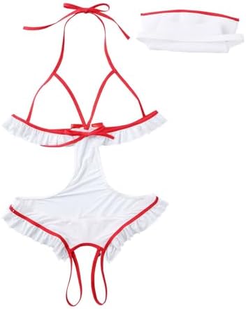 Lingerie for Women Nurse Cosplay Uniform Roleplay Costume with Cap Fancy Nightgown Naughty Babydolls