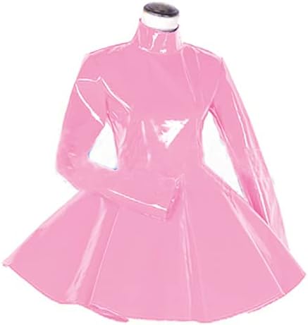 Long Sleeve Women Dress Turtleneck Dress for Women PVC Leather Elegant Party Dress Dress Plus Size Bridesmaid Dress,Light Pink,L