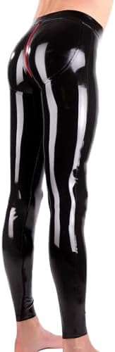 Men's Latex Leggings with Red Zipper Around The Crotch,Low Waist Latex Rubber Pants Handmade