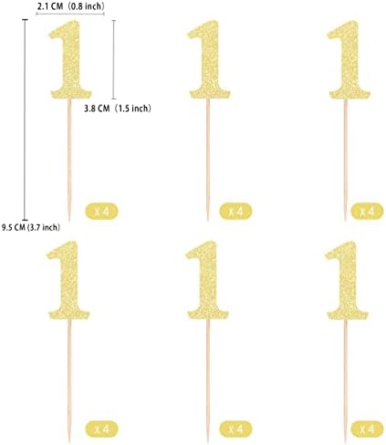 Gexolenu 24 PCS Gold Double-sided 1st Birthday Cupcake Toppers, Glitter Age ONE Cake Picks Decor, First Happy Birthday Party Decorations Baby Shower Anniversary Party Supplies
