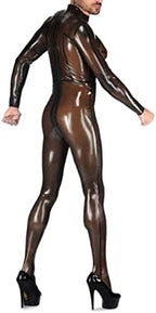 Latex Brown Women's Loose Jumpsuit Racing Uniform Party Role Play Black Decoration Hand Customized 0.4mm,Transparent Black,Small