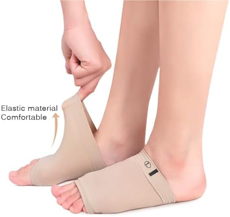 XINIFOOT 2 Pairs Compression Arch Support Sleeves with Gel Pads, Cushioned Braces for Flat Foot Pain Relief, Plantar Fasciitis, and Heel Spurs (Black & Beige)