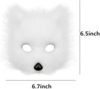 Soochat Fox Mask Half Face Wolf Mask Plush Therian Masks for Cosplay Halloween Masquerade Costume Party Cosplay Props (White)