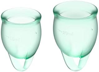 Satisfyer Feel Confident Menstrual Cup - Reusable Period Cup with Removal Ring - Soft, Flexible Body-Safe Silicone, Easy Insertion & Removal - Includes 2 Cup Sizes for All Flows (Light Green)
