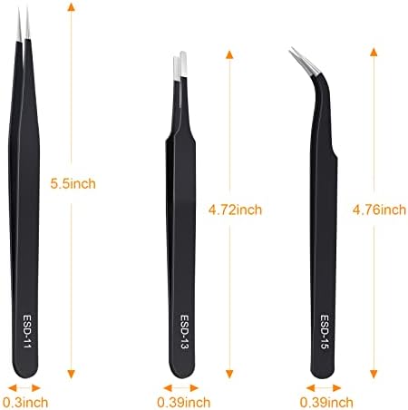 3PCS Precision Tweezers Set, Upgraded Anti-Static Stainless Steel of Tweezers, for Electronics, Soldering, Laboratory Work, Jewelry-Making, Model, Craft