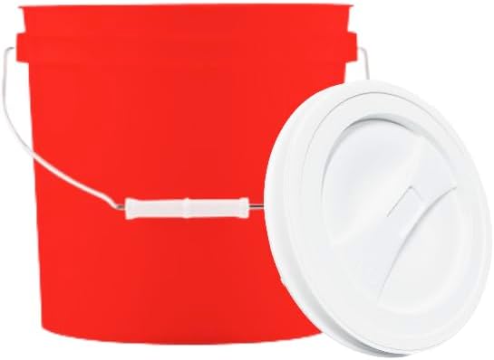 House Naturals 2 Gallon Red Bucket with White Screw on Lid - BPA Free- Food Grade (Pack of 3) Made in USA containers